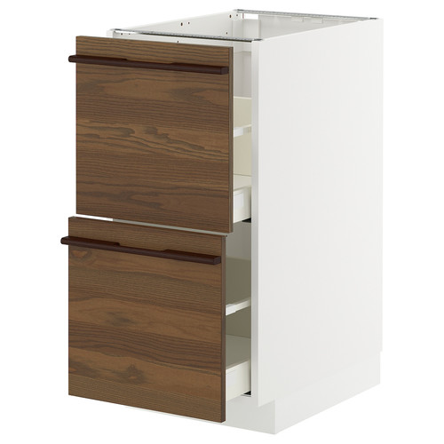 METOD/MAXIMERA Base cb 2 fronts/2 high drawers, white/Stensta dark brown ash veneer, 40x60 cm