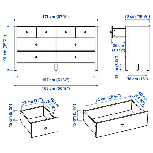 STOREMOLLA Chest of 8 drawers, light grey-beige stained, 171x50x91 cm
