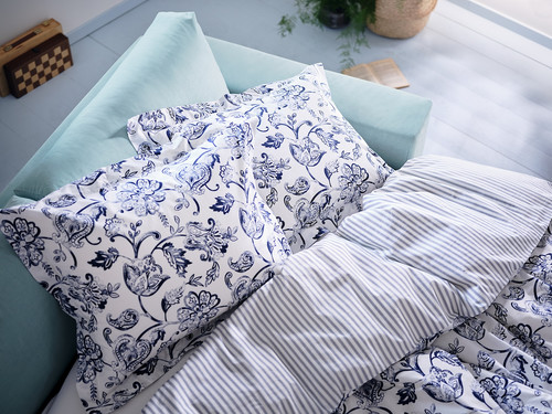 JUNIMAGNOLIA Duvet cover and pillowcase, white/dark blue, 150x200/50x60 cm