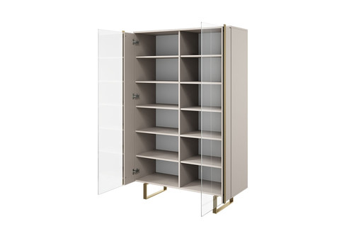 High Cabinet Display Cabinet Verica 120 cm, cashmere, gold legs