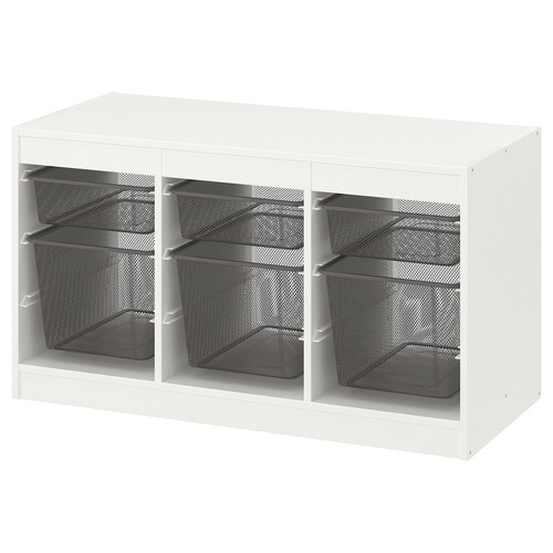 TROFAST Storage combination with boxes, white/dark grey, 99x44x56 cm
