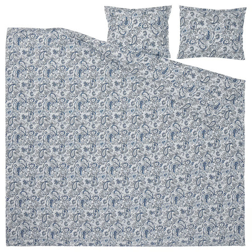 RODGERSIA Duvet cover and 2 pillowcases, blue/white, 200x200/50x60 cm