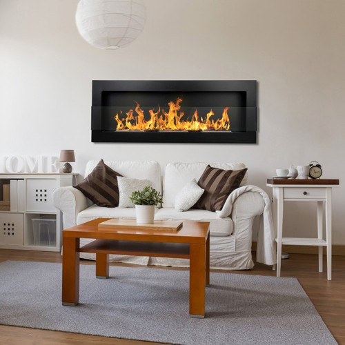 Wall-mounted Biofireplace with Glass 1200 x 400 mm, black