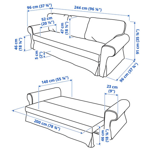 VRETSTORP 3-seat sofa-bed, Kilanda dark blue