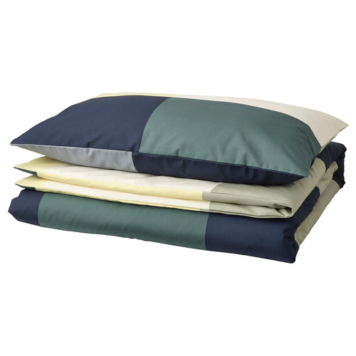 BRUNKRISSLA Duvet cover and pillowcase, green/multicolour, 150x200/50x80 cm