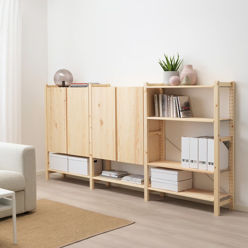 IVAR 3 sections/shelves/cabinet, pine, 259x30x124 cm