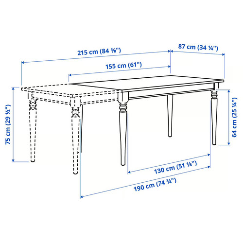 ROSENTORP Extendable table, white, 155/215x87 cm