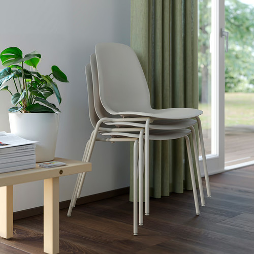 SKÅLSTA Table and 4 chairs, light grey-beige straight light grey-beige/plastic beige tubular metal/light grey-beige, 140x80 cm