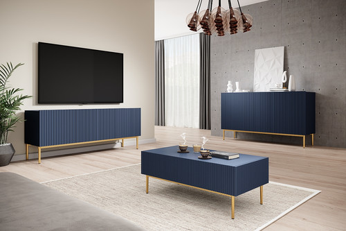 Three-Door Cabinet Nicole 150 cm, dark blue, gold legs