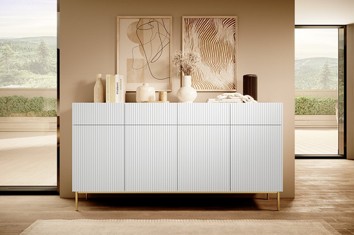 Cabinet with 4 Doors & 4 Drawers Nicole 200cm, matt white, gold legs