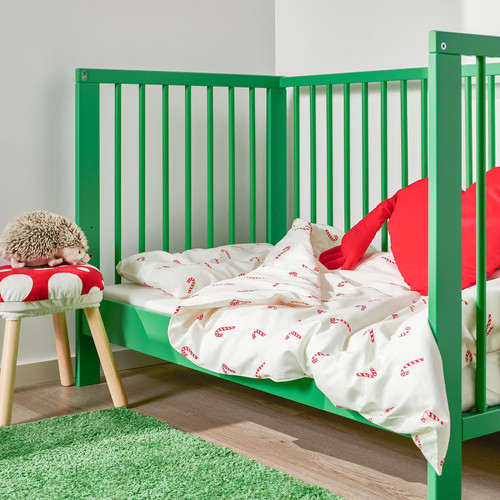 LÖVSÅNGARE Duvet cover 1 pillowcase for cot, candy cane pattern, 110x125/35x55 cm