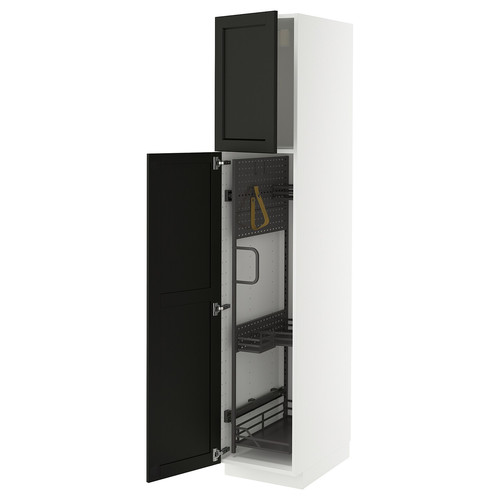 METOD High cabinet with cleaning interior, white/Lerhyttan black stained, 40x60x200 cm