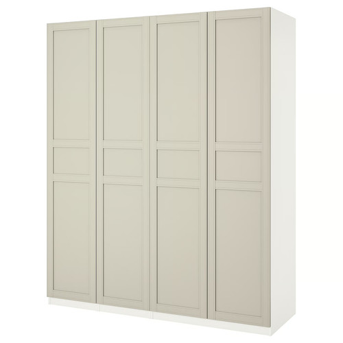 PAX Wardrobe, white, Flisberget light beige, 200x60x236 cm