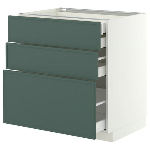METOD/MAXIMERA Base cb 3 frnts/2 low/1 md/1 hi drw, white/Aspudden dark grey-green, 80x60 cm