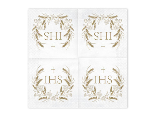 Paper Napkin IHS Holy Communion 33x33cm 20pcs, gold