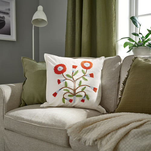 FACELIOR Cushion cover, white/embroidery dark orange, 50x50 cm