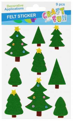 CRAFT WITH FUN Self-Adhesive Felt Christmas Tree Decorations, 9 pcs