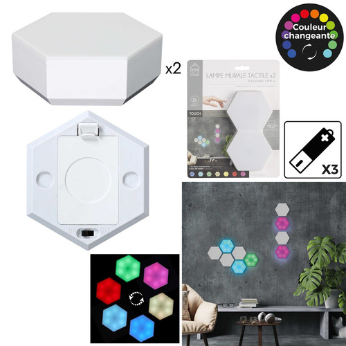 Set of 2 Wall Lamps Hexagonal 8.5x7.5cm, battery-powered