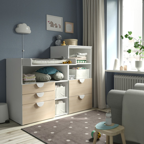 SMÅSTAD / PLATSA Changing table, white birch/with bookcase, 150x79x123 cm