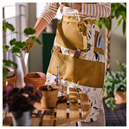 DAKSJUS Waist apron, wipeable/sprout patterned off-white/yellow-brown, 73x70 cm