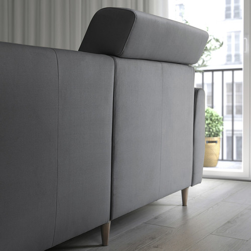 SLATORP 3-seat sofa with chaise longue, Hakebo dark grey