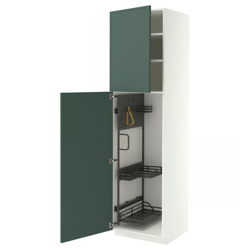 METOD High cabinet with cleaning interior, white/Aspudden dark grey-green, 60x60x220 cm