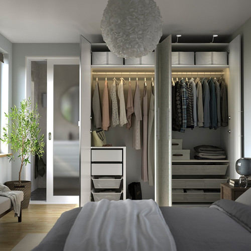 PAX / LINNABERG/ÅHEIM Wardrobe combination, white patterned/mirror glass, 200x66x236 cm