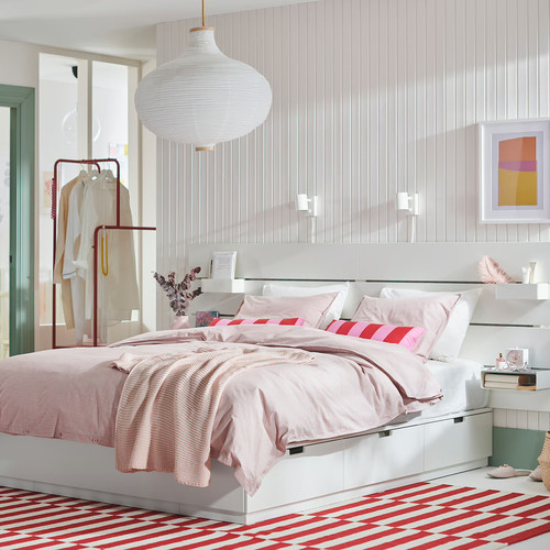 NORDLI Bed frame with storage and mattress, with headboard white/Valevåg extra firm, 140x200 cm
