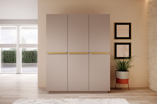Wardrobe with Drawer Unit Nicole 150 cm, antique pink, gold handles