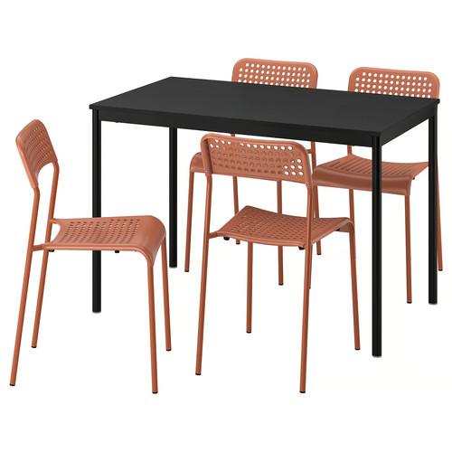 SANDSBERG Table and 4 chairs, black black/red-brown, 110x67 cm