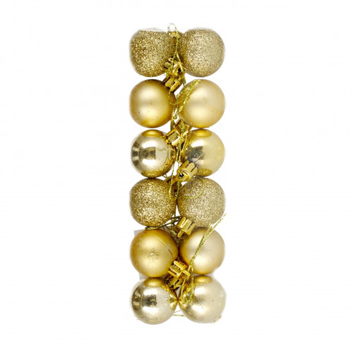 Mini Christmas Tree Bauble Ornaments, Gold, Pack of 12