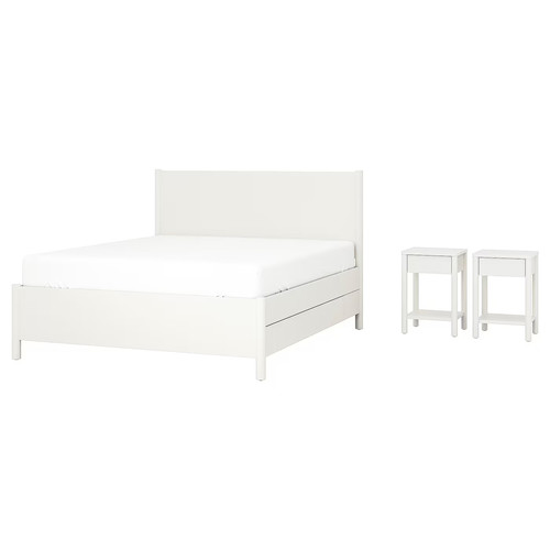 TONSTAD Bedroom furniture, set of 3, incl bed storage/off-white, Standard Double