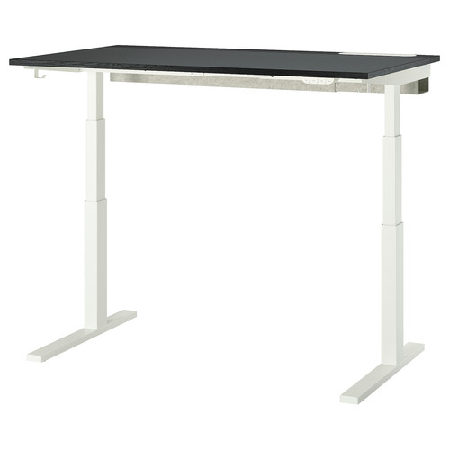 MITTZON Desk sit/stand, electric black stained ash veneer/black white, 140x80 cm