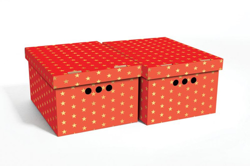 Decorative Christmas Storage/Gift Box A4, gold stars, 2pcs