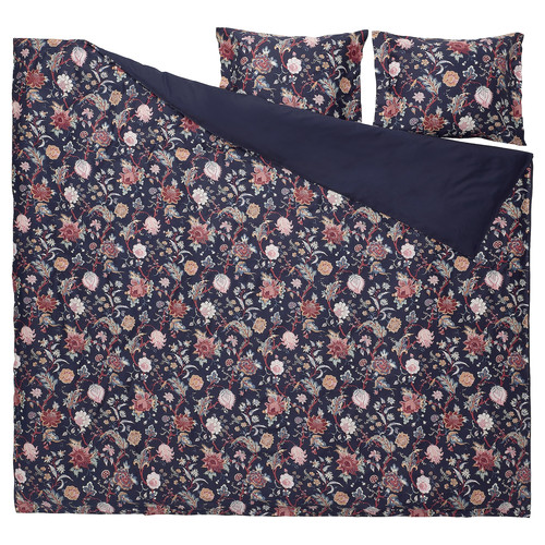 NÄSSELKLOCKA Duvet cover and 2 pillowcases, dark blue/multicolour, 200x200/50x60 cm