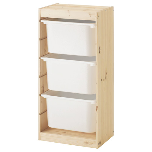 TROFAST Storage combination with boxes, light white stained pine, white, 44x30x91 cm