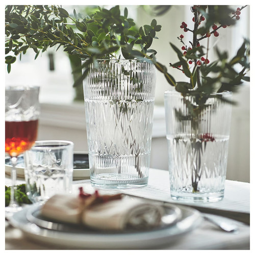 SMÄLLSPIREA Vase, clear glass/patterned, 17 cm