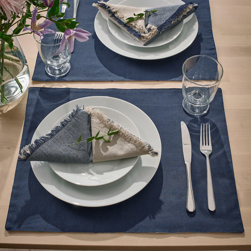 NISSÖGA Place mat, white/dark blue, 45x35 cm