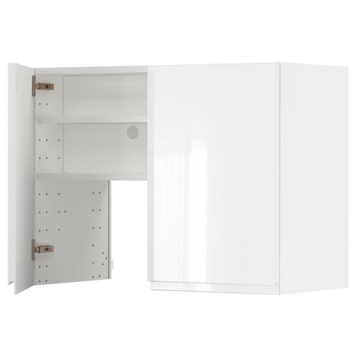 METOD Wall cb f extr hood w shlf/door, white/Voxtorp high-gloss/white, 80x60 cm