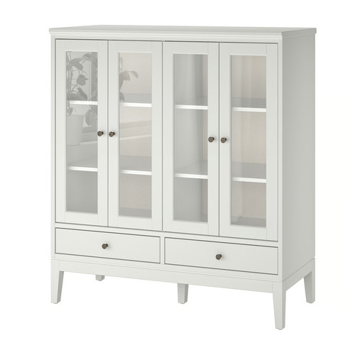 IDANÄS Cabinet with bi-folded glass doors, white, 121x50x135 cm