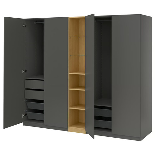PAX / FORSAND Wardrobe combination, dark grey dark grey/oak effect, 235x60x201 cm