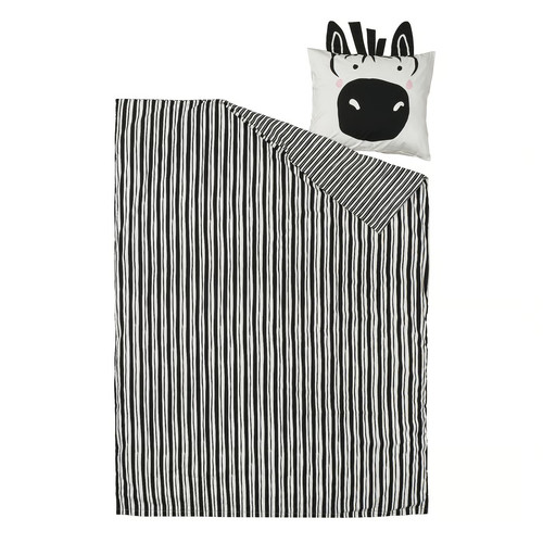 NATTHÄGER Duvet cover and pillowcase, black white/zebra, 150x200/50x60 cm