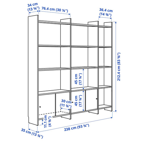 LÅDMAKARE Storage combination w sliding doors, with 11 shelves/oak effect, 198x35x212 cm