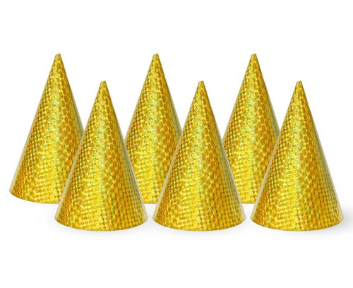 Paper Party Hat 6pcs, holo gold