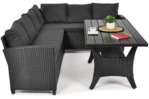 Garden Corner Sofa Set with Table, black