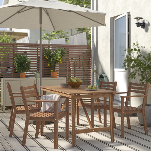 ASKHOLMEN Table+4 chairs w armrests, outdoor, dark brown, 143x75 cm