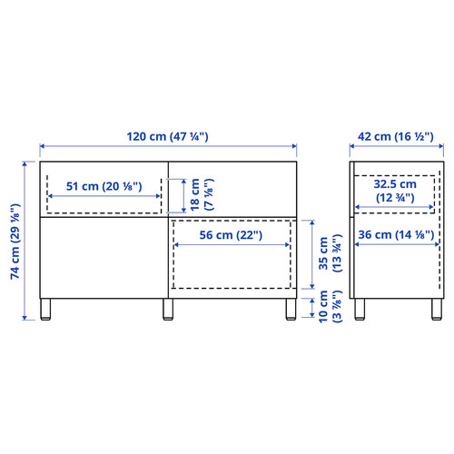 BESTÅ Storage combination w doors/drawers, white/Smeviken/Kabbarp white, 120x42x74 cm
