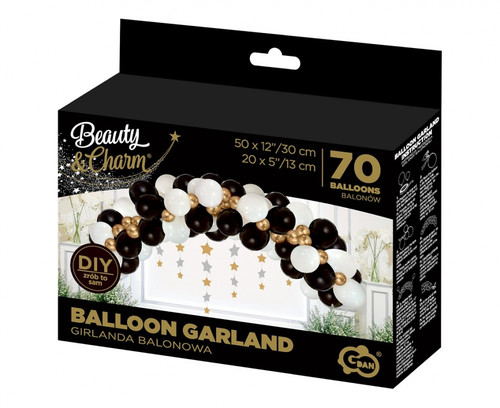 Balloon Garland 70pcs, white, black & gold