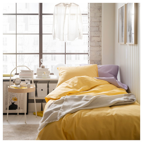 NATTSVÄRMARE Duvet cover and 2 pillowcases, yellow, 200x200/50x60 cm