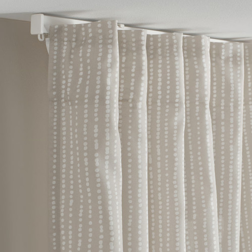 MÄSTERROT Curtains, 1 pair, beige/white dot pattern/with heading tape, 145x300 cm